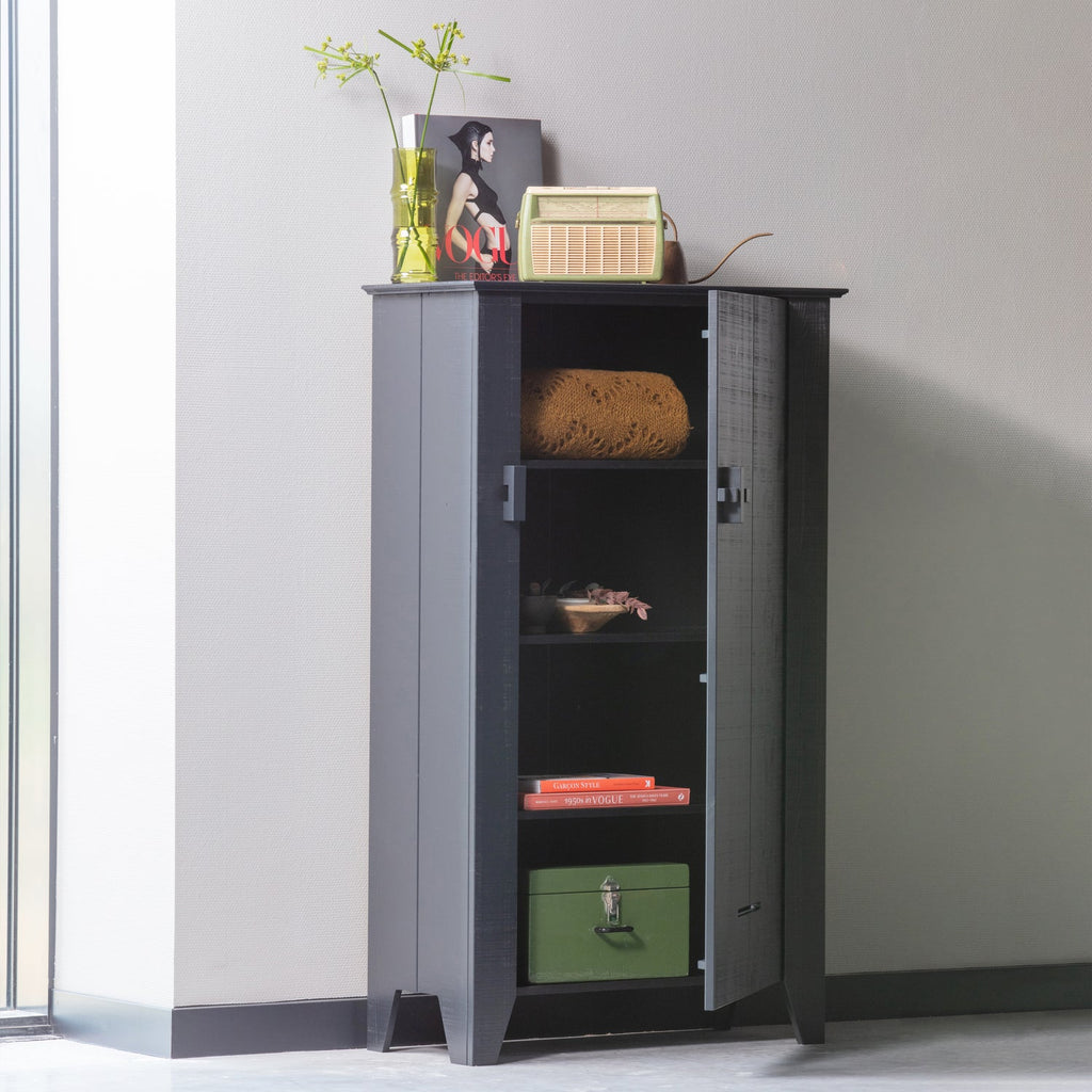 GIJS FARMER CABINET ROUGH SAWN PINE BLACK [fsc]