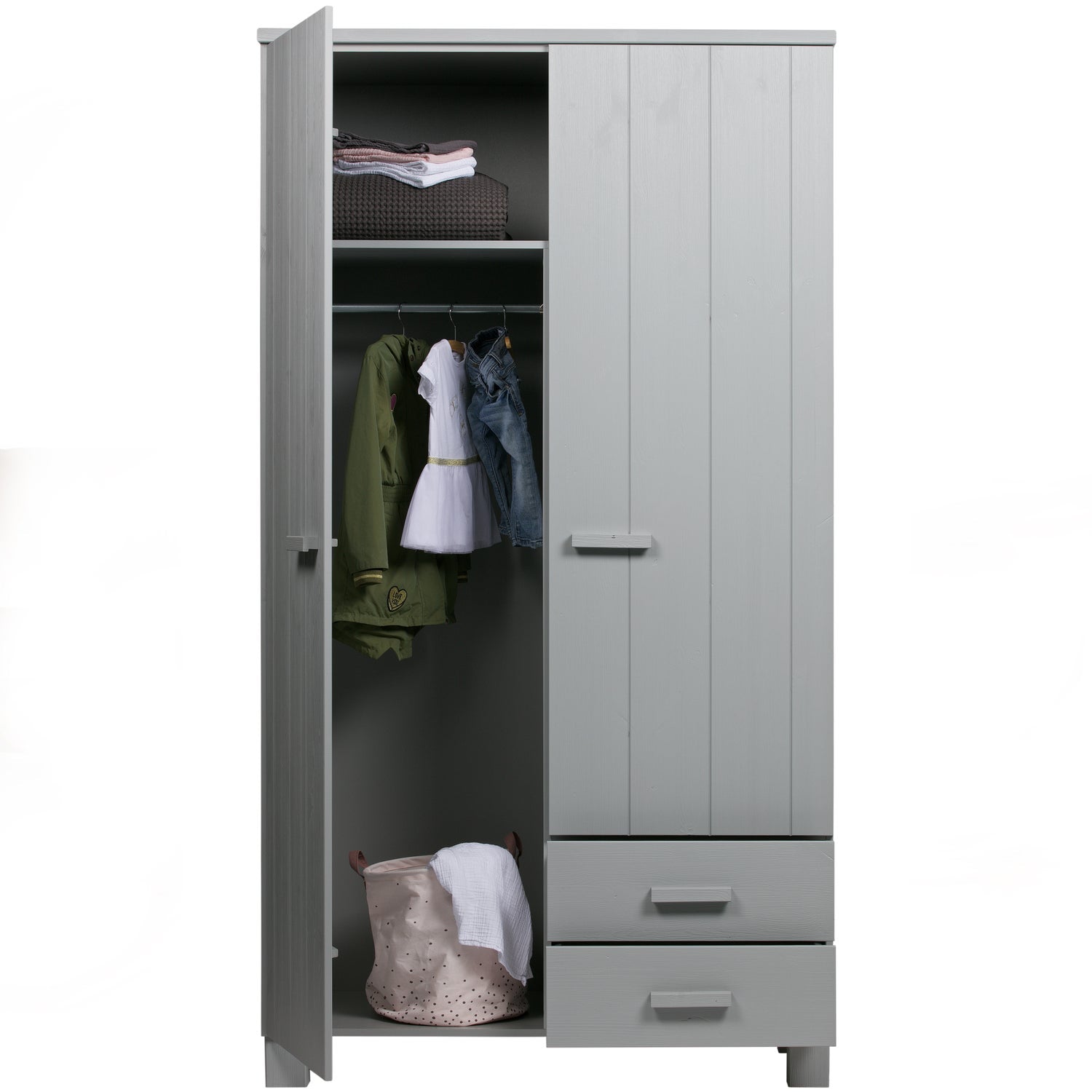 DENNIS WARDROBE WITH DRAWERS PINE CONCRETE GREY [fsc]