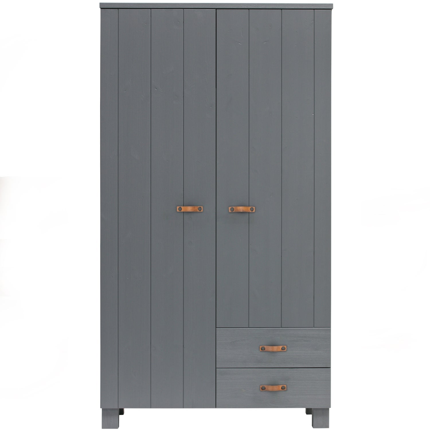 DENNIS WARDROBE WITH DRAWERS STEEL GREY LEATHER GRIP [fsc]