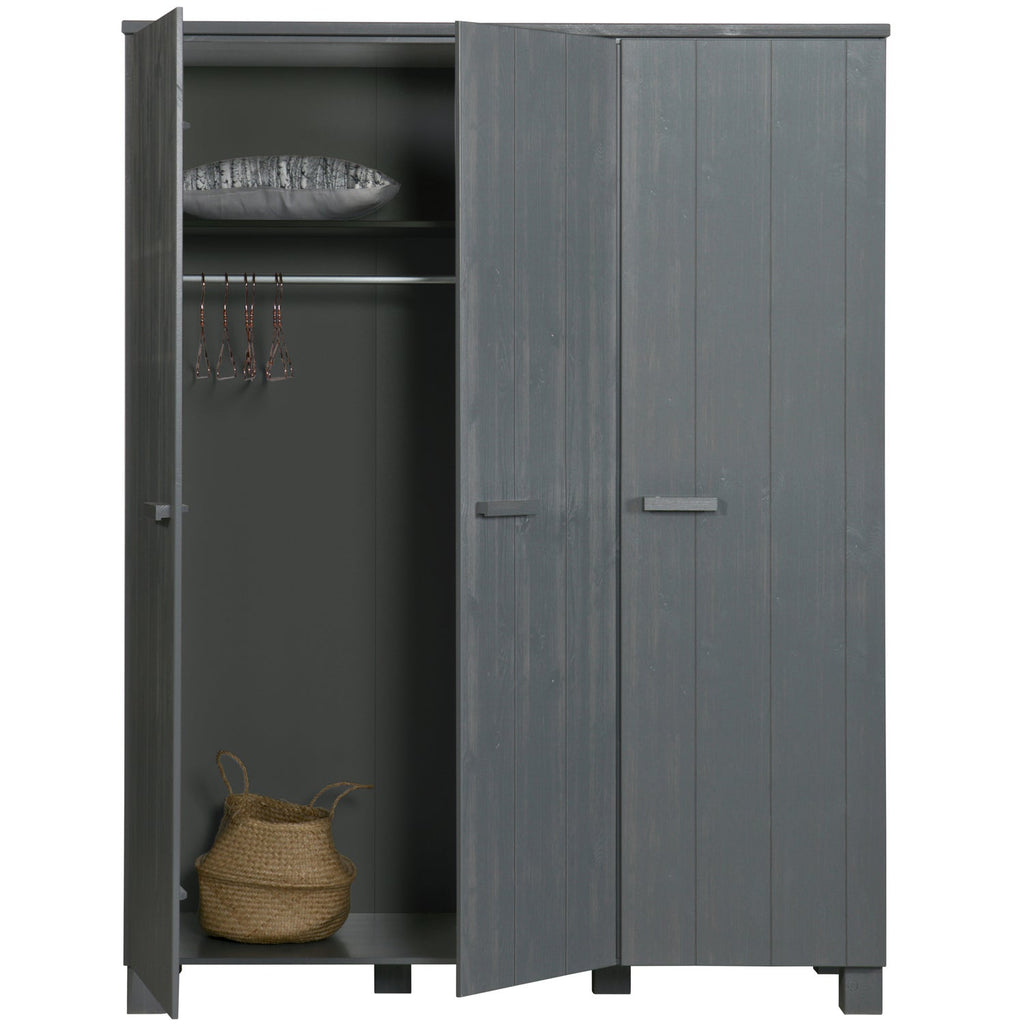 DENNIS 3-DOORS WARDROBE STEEL GREY [fsc]