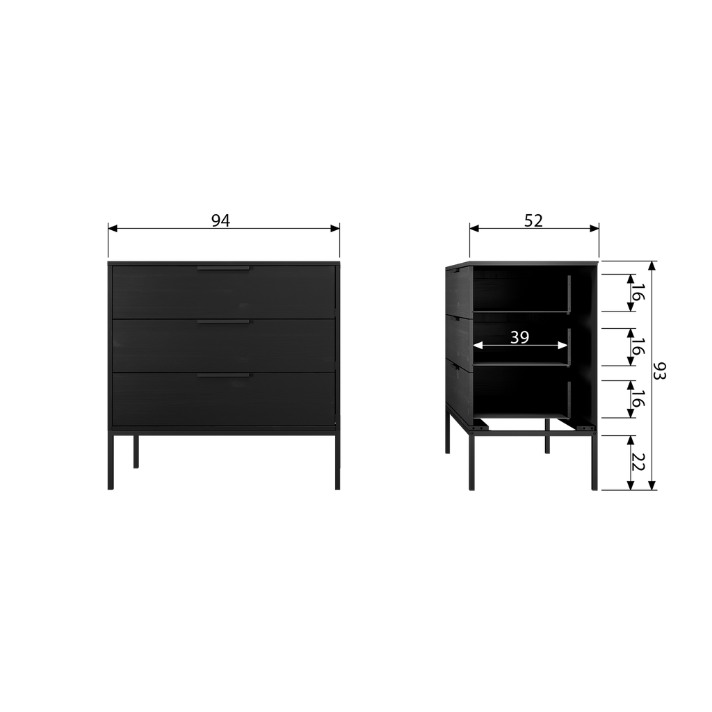 ADAM CABINET WITH DRAWERS PINE BLACK [fsc]