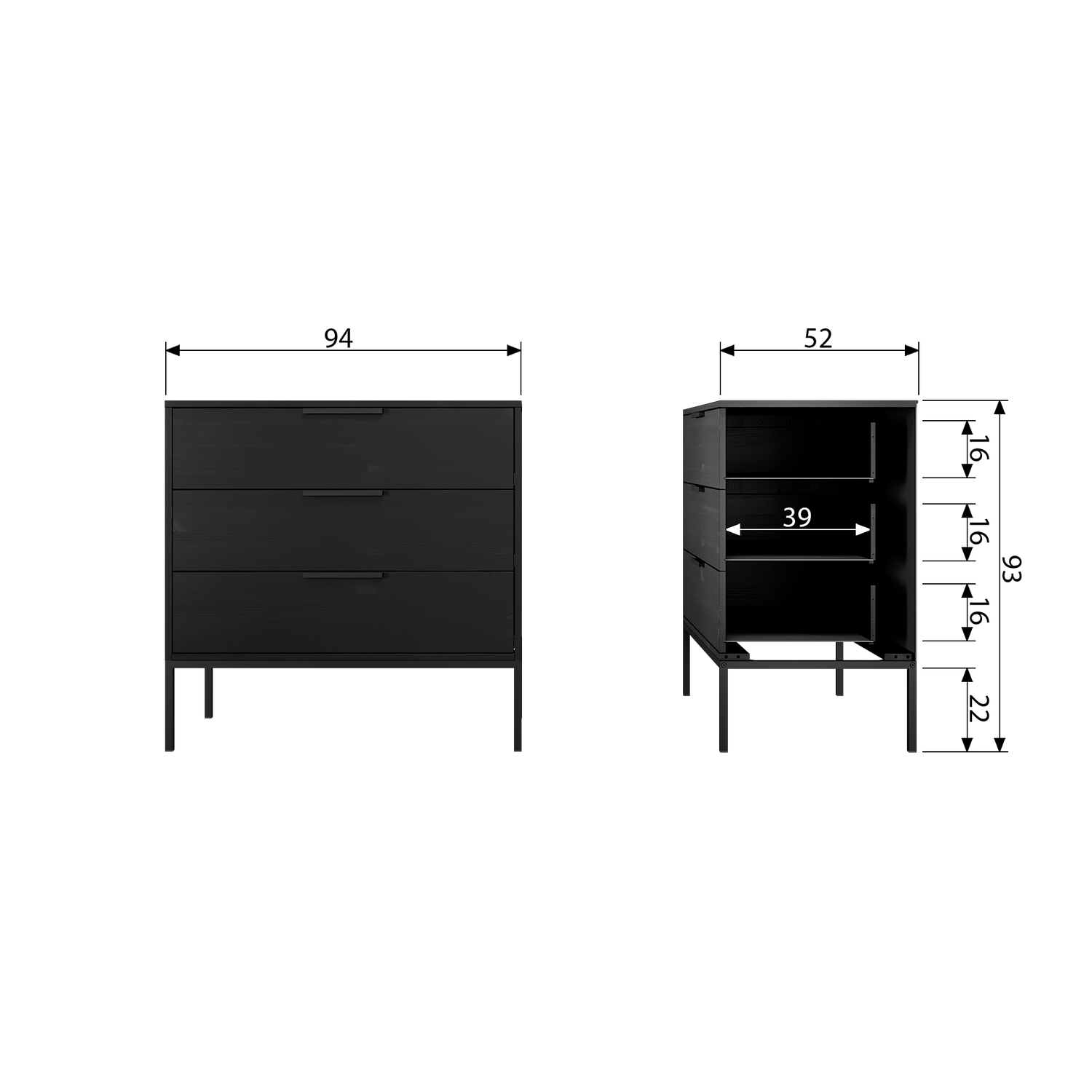 ADAM CABINET WITH DRAWERS PINE BLACK [fsc]
