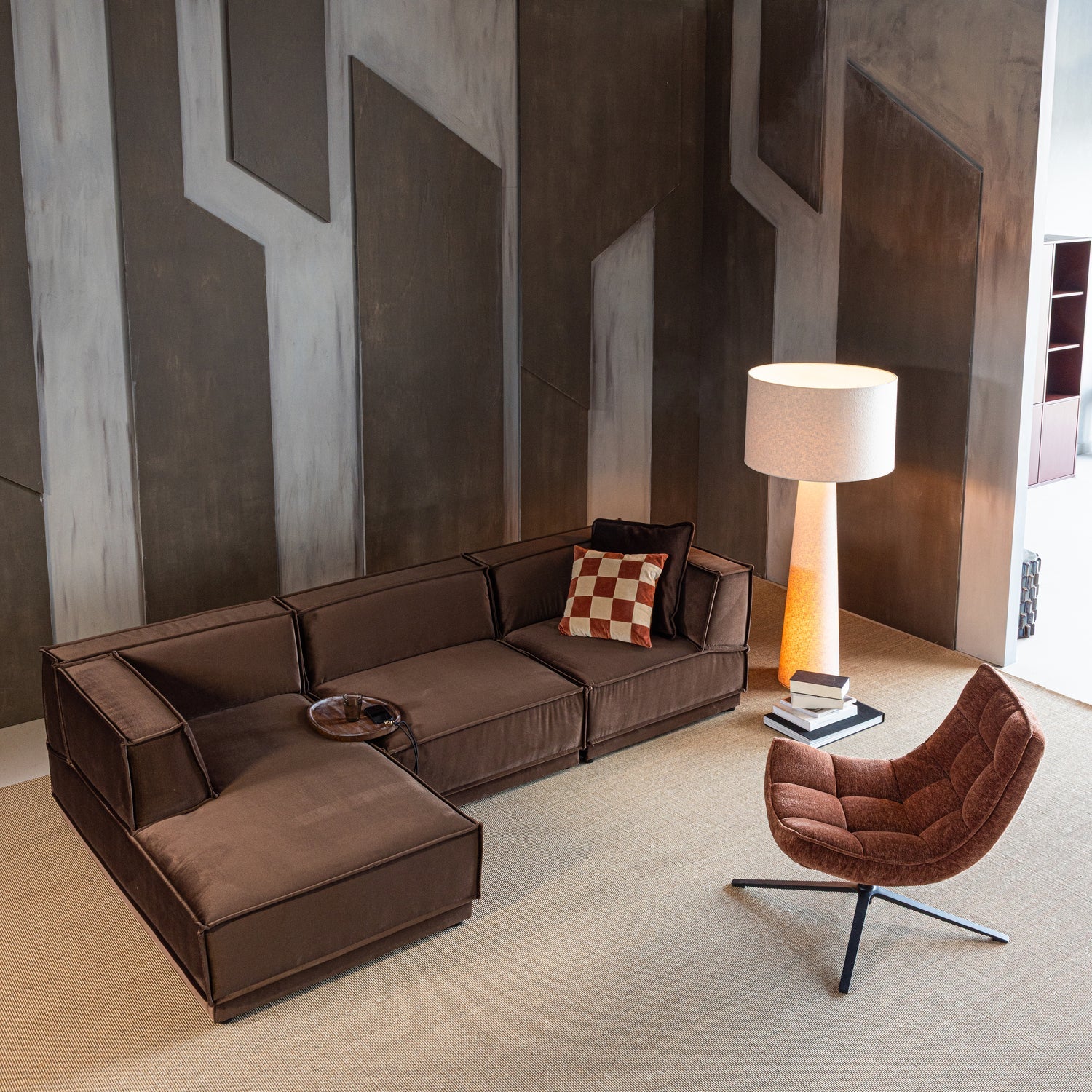 MAUDI SWIVEL ARMCHAIR CHENILLE TEXTURED BROWN