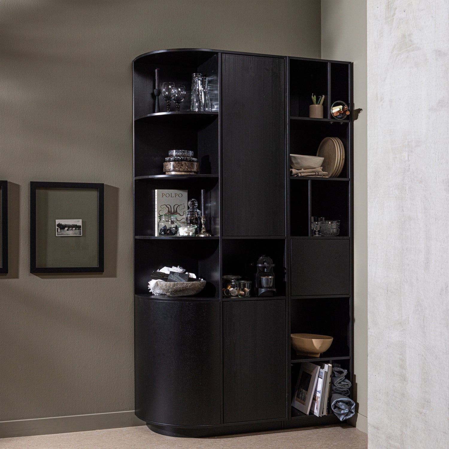 FINCA OPEN SHELF CABINET 40 CM PINE DEEP BLACK [fsc]