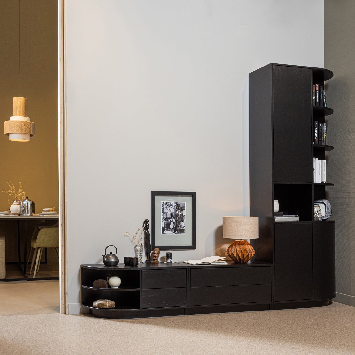 FINCA STORAGE CABINET ROUND RIGHT 78CM PINE DEEP BLACK [fsc]