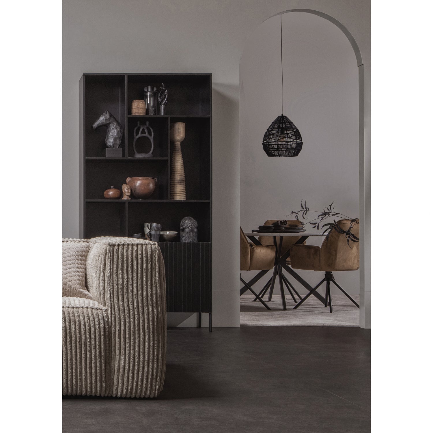 BEAN 3,5-SEATER SOFA RIB FABRIC TRAVERTIN