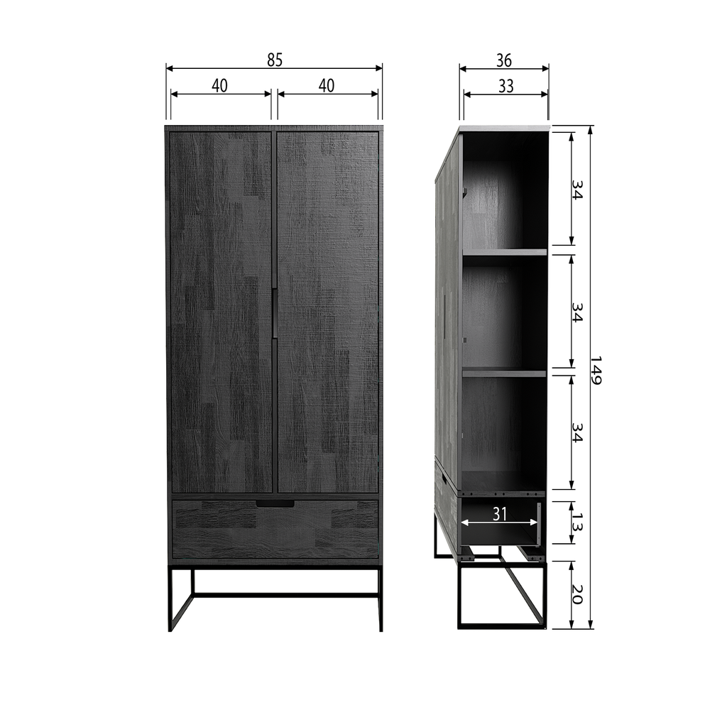 SILAS 2-DOORS CABINET ASH BRUSHED BLACKNIGHT [fsc]
