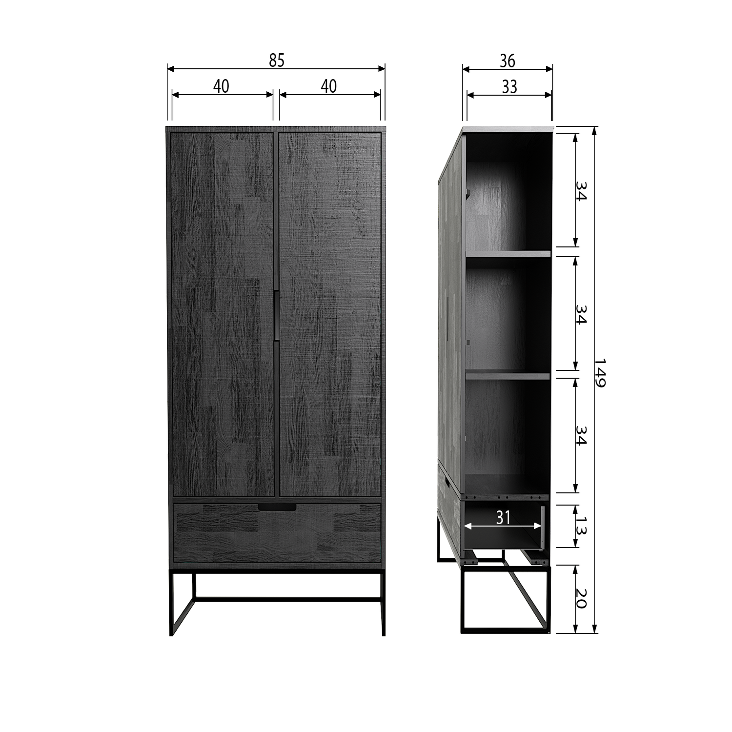 SILAS 2-DOORS CABINET ASH BRUSHED BLACKNIGHT [fsc]