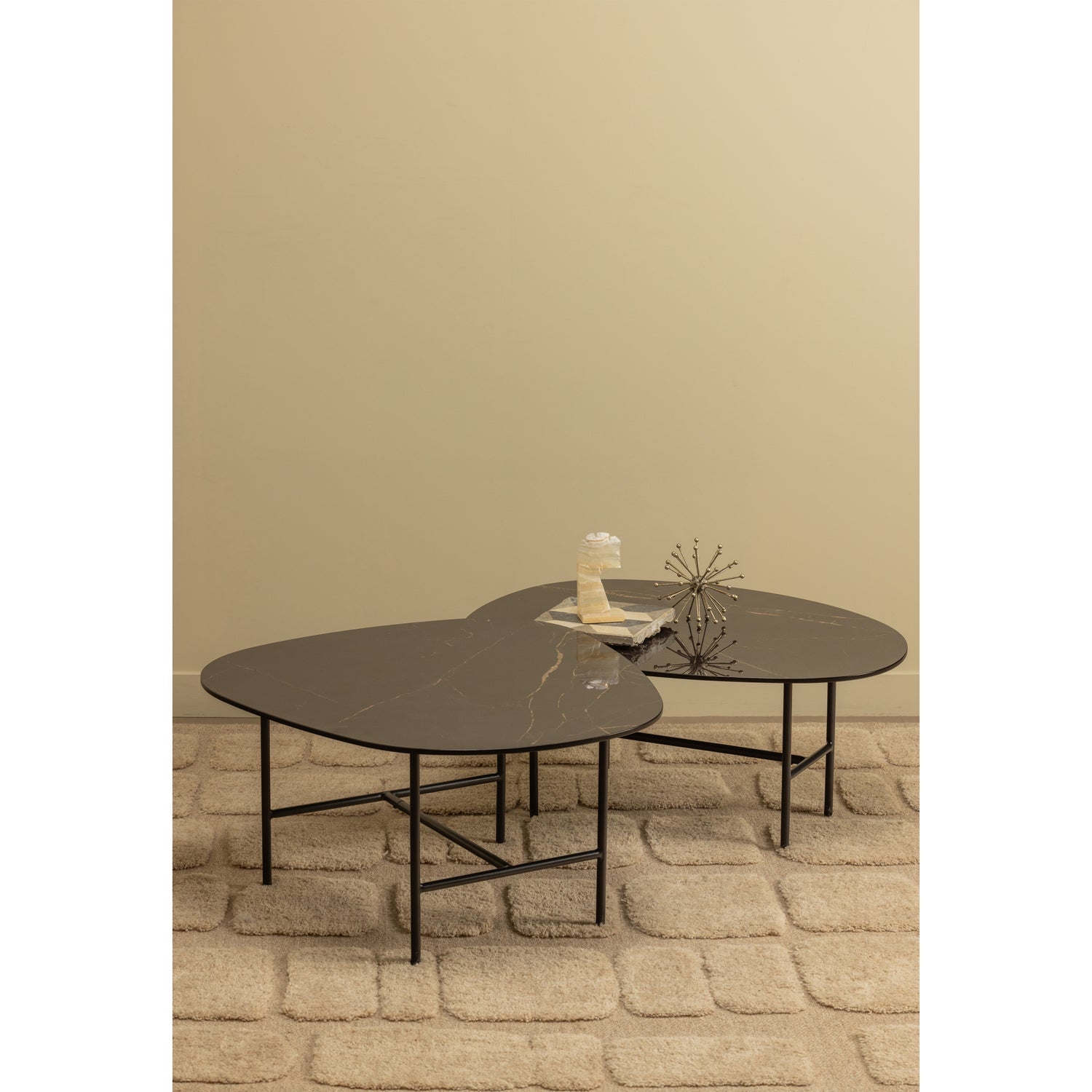 VAJEN COFFEE TABLE WITH MARBLE LOOK TABLETOP BLACK 80x60C