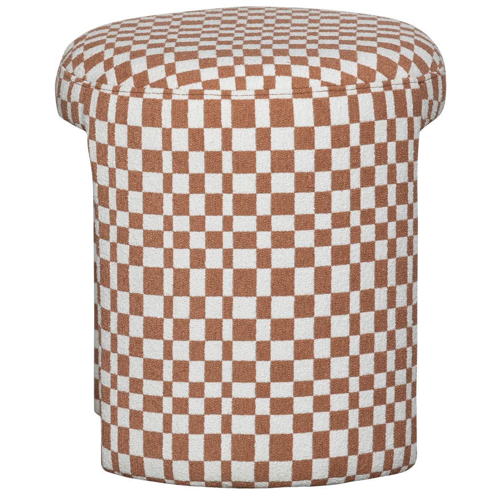 CHARLIE UPHOLSTERED STOOL CHECKERED PATTERN ORANGE