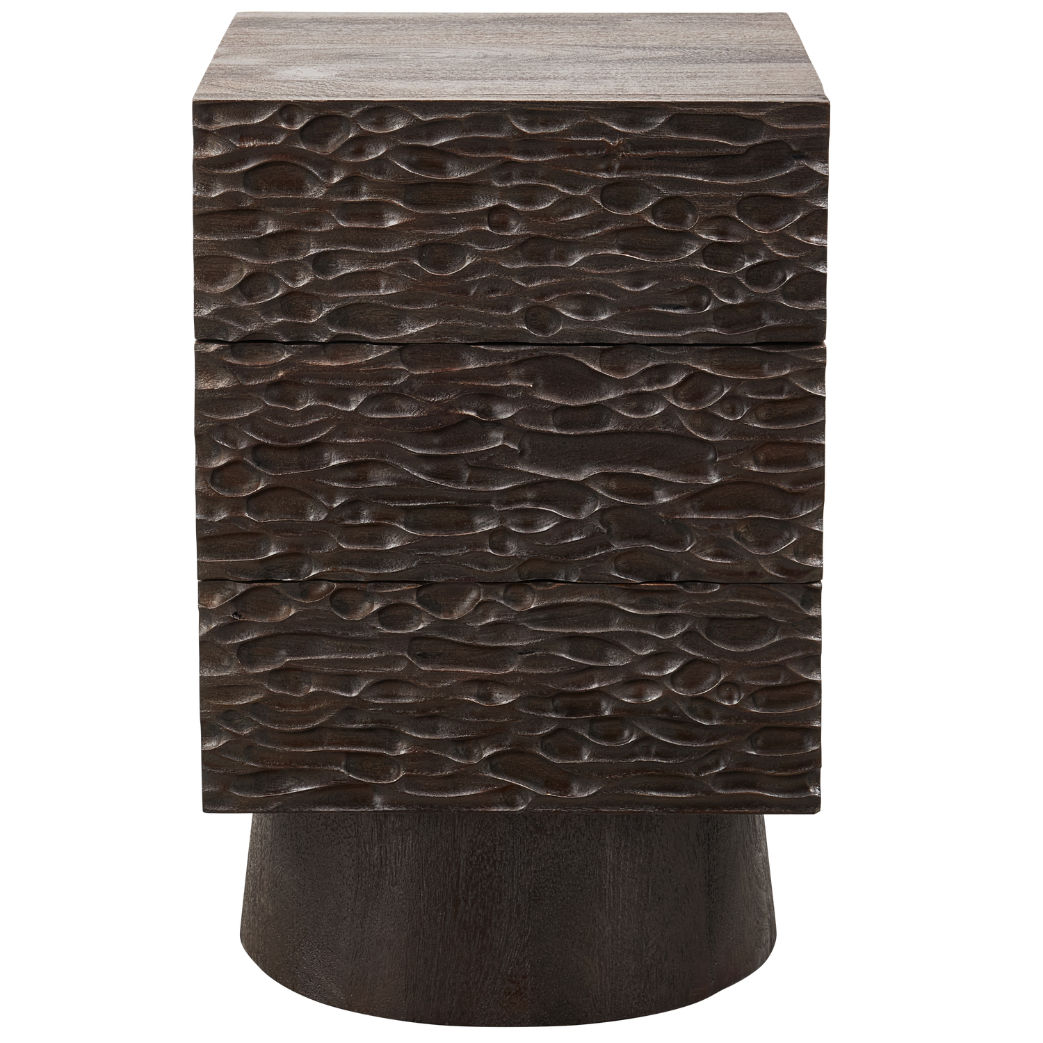 CRUMBLE CARVED NIGHTSTAND WITH DRAWERS MANGO WOOD DARK BROWN