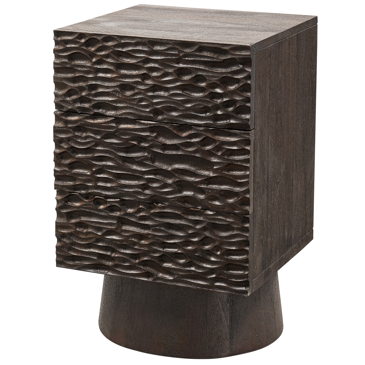 CRUMBLE CARVED NIGHTSTAND WITH DRAWERS MANGO WOOD DARK BROWN