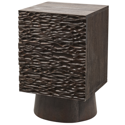 CRUMBLE CARVED NIGHTSTAND WITH DRAWERS MANGO WOOD DARK BROWN