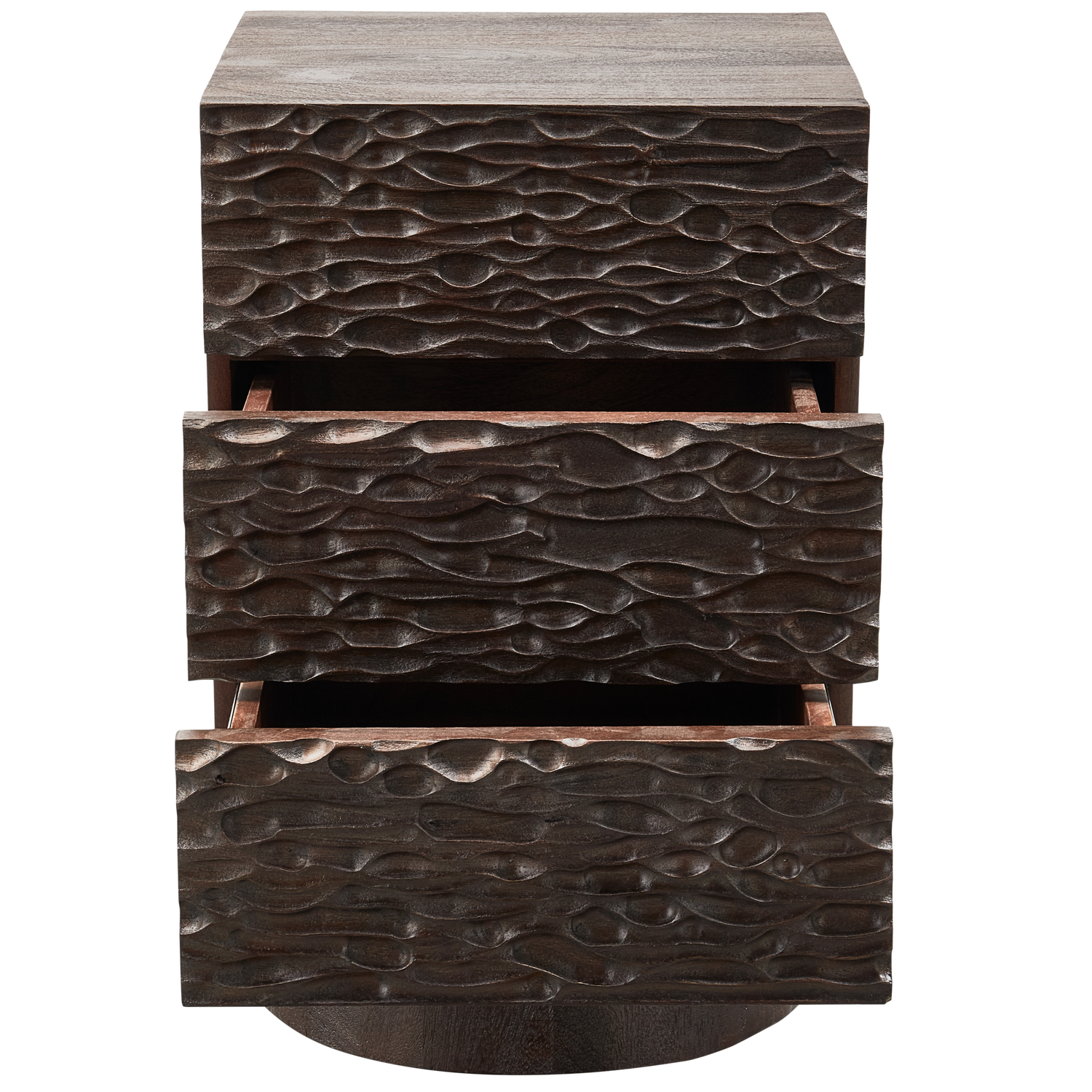 CRUMBLE CARVED NIGHTSTAND WITH DRAWERS MANGO WOOD DARK BROWN