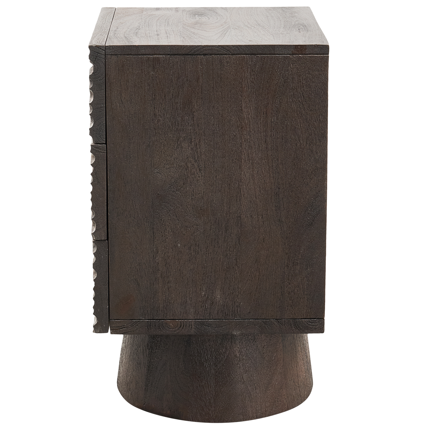 CRUMBLE CARVED NIGHTSTAND WITH DRAWERS MANGO WOOD DARK BROWN