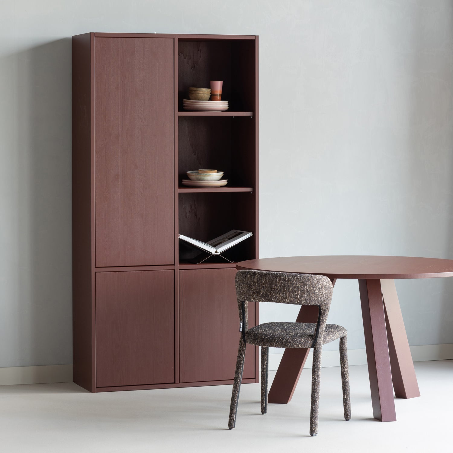 RHONDA DINING TABLE O129 CM OAK BURGUNDY RED [fsc]