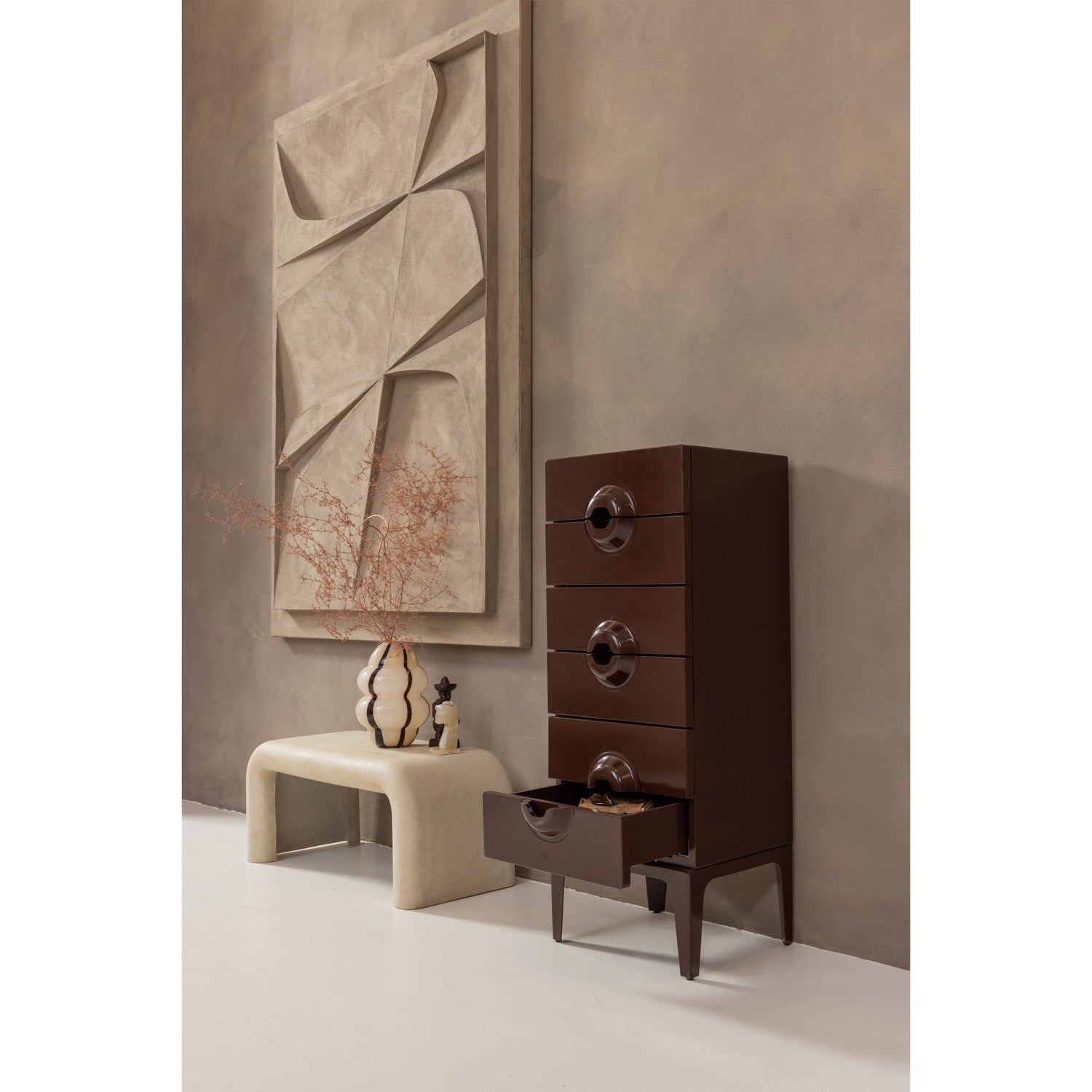 MERGE CABINET WITH 6 DRAWERS EUCALYPTUS WOOD BROWN/RED