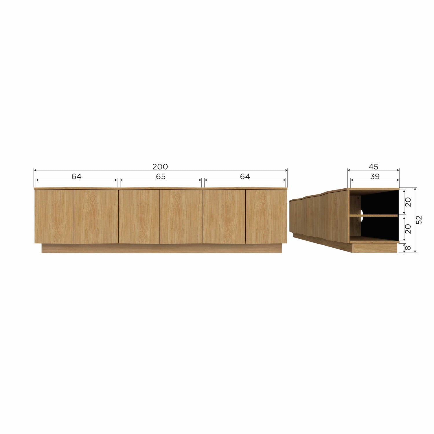 ZUMA TV UNIT 200 CM OAK VENEER TRANSPARANT [fsc]