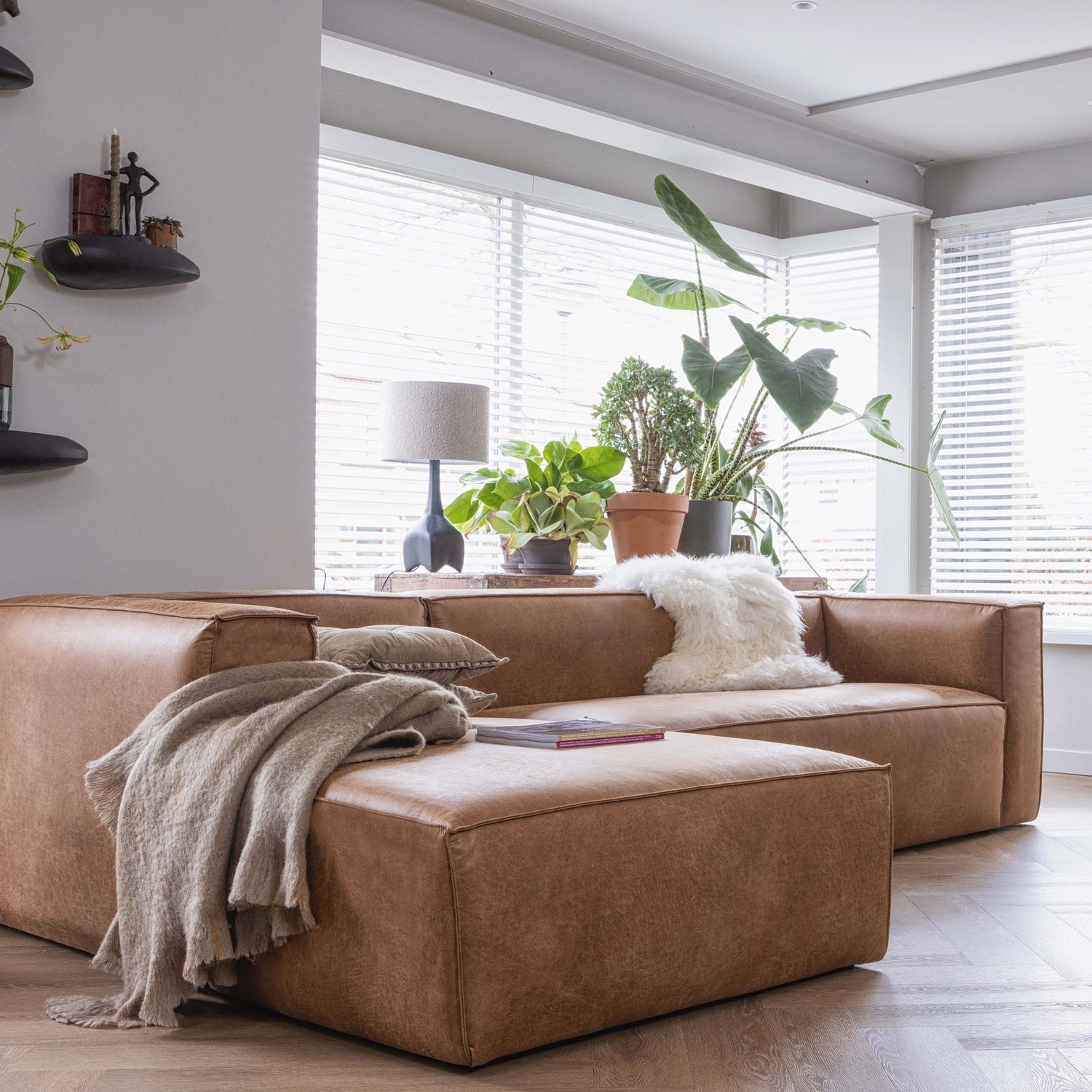 BEAN CORNER SOFA RIGHT ECO LEATHER COGNAC
