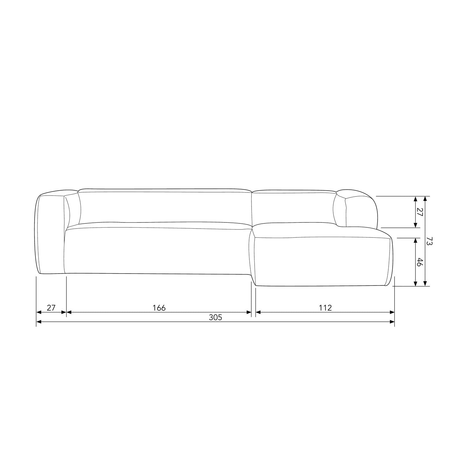 BEAN CORNER SOFA RIGHT RIB FABRIC TRAVERTIN