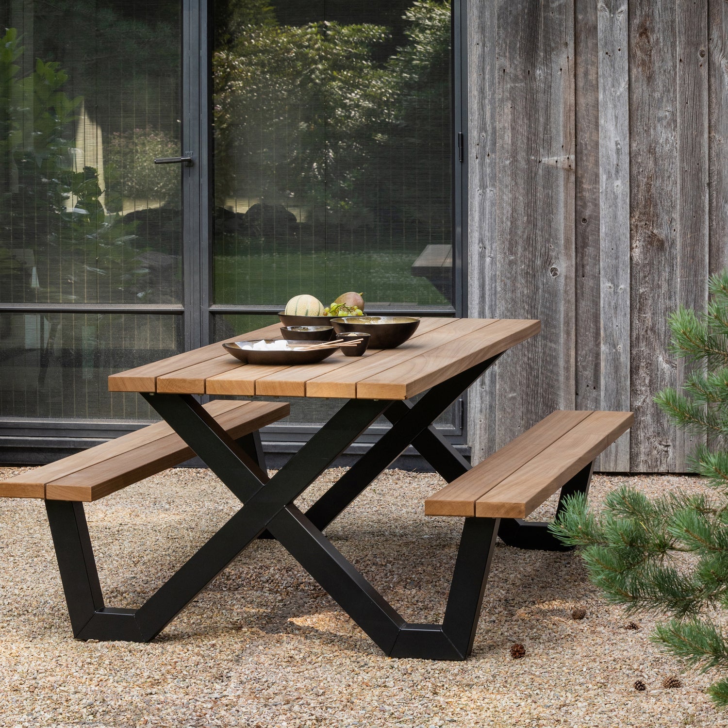 TABLO GARDEN PICKNICK TABLE AYOUS BLACK X-POOT METAL[fsc]