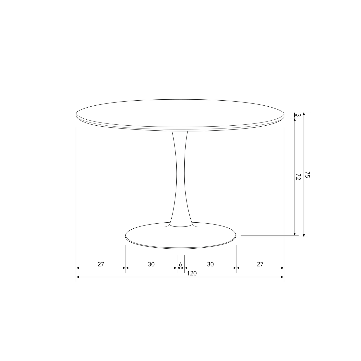 SAMMY DINING TABLE TRUMPET BASE ROUND MDF BLACK O120CM