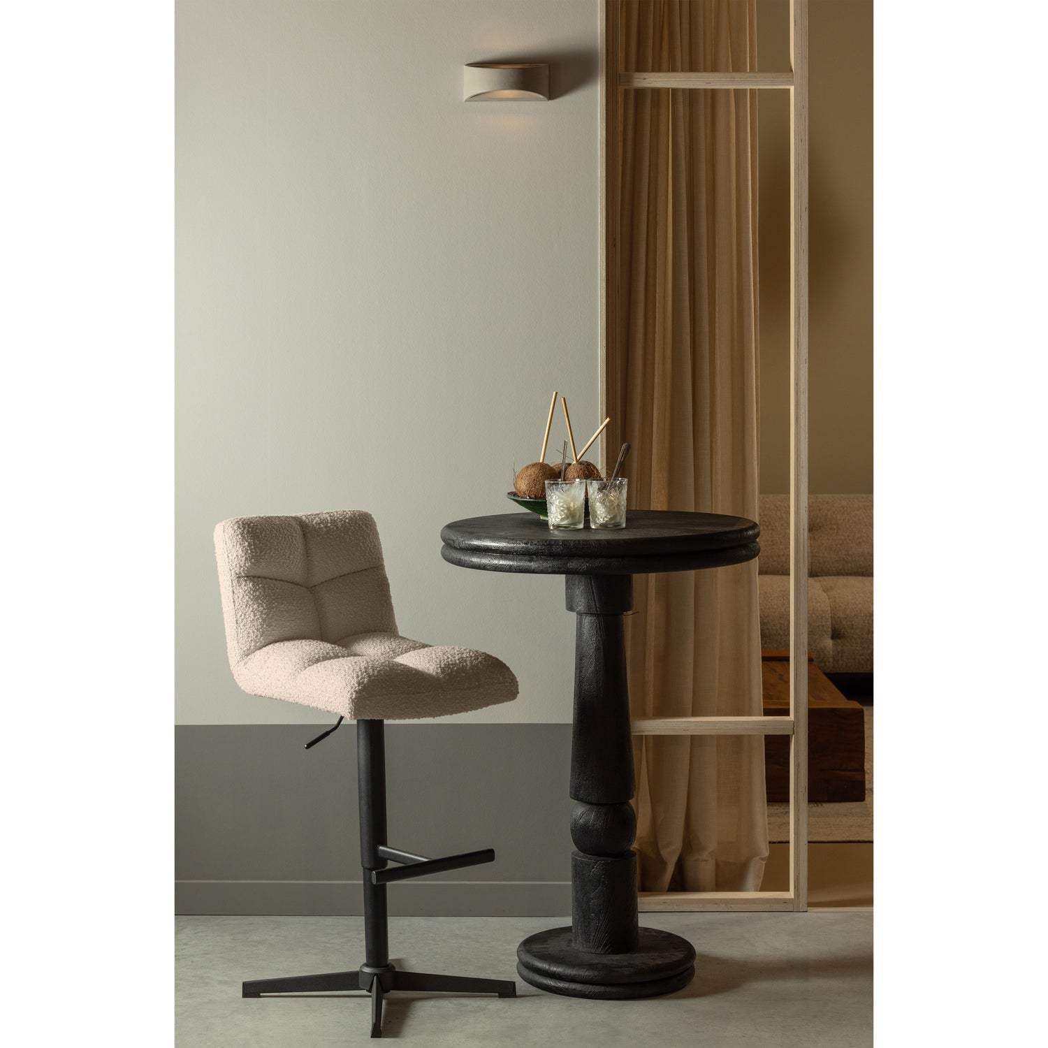 VINNY SWIVEL BAR STOOL BOUCLE SAND