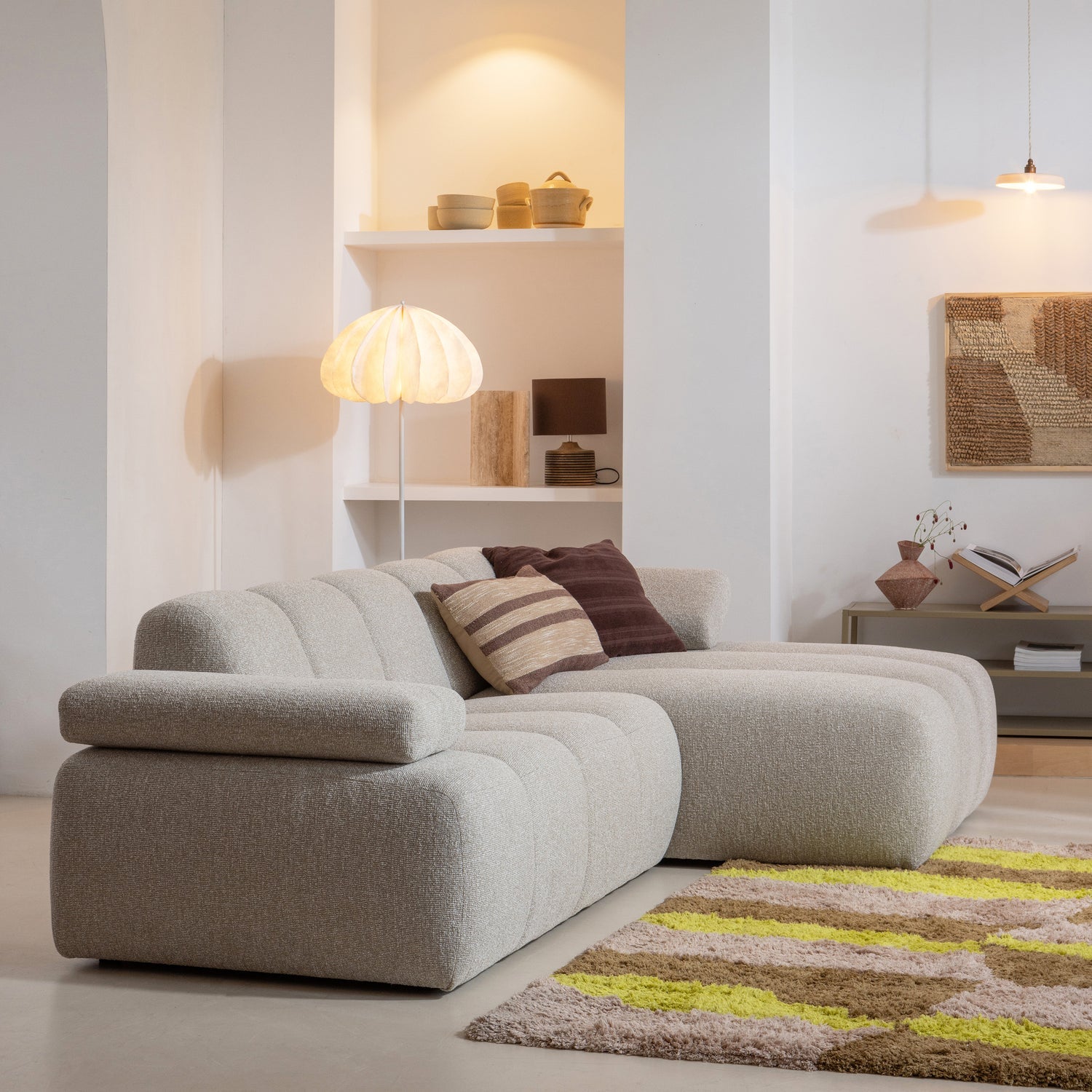 MOJO CHAISE LONGUE SOFA RIGHT BOUCLE BEIGE MELANGE