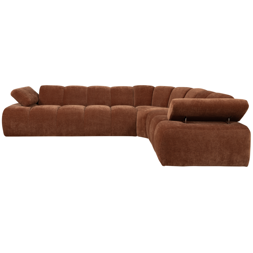 MOJO CORNER SOFA RIGHT RIB FABRIC RUST BROWN
