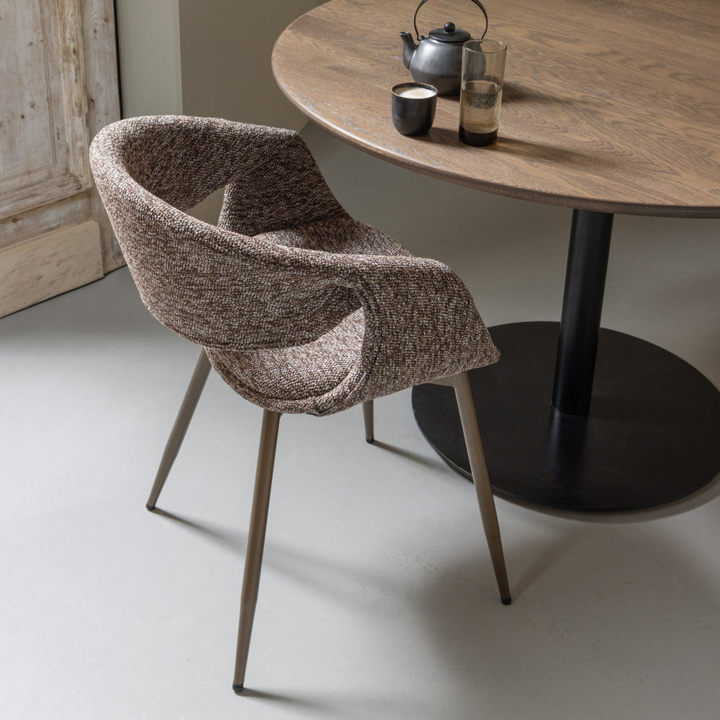 YOSSI DINING CHAIR BROWN WITH METAL LEG COPPER