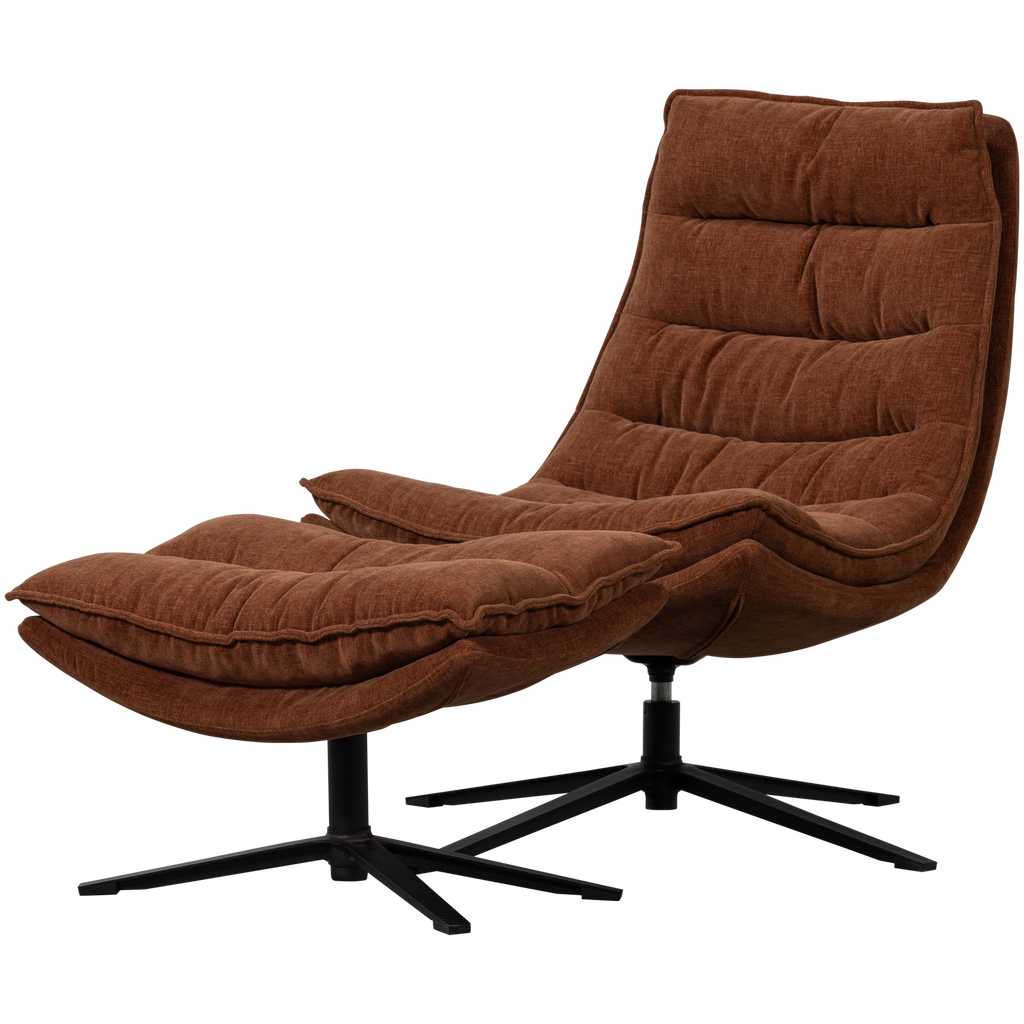 KUBE SWIVEL ARMCHAIR WITH HOCKER BROWN
