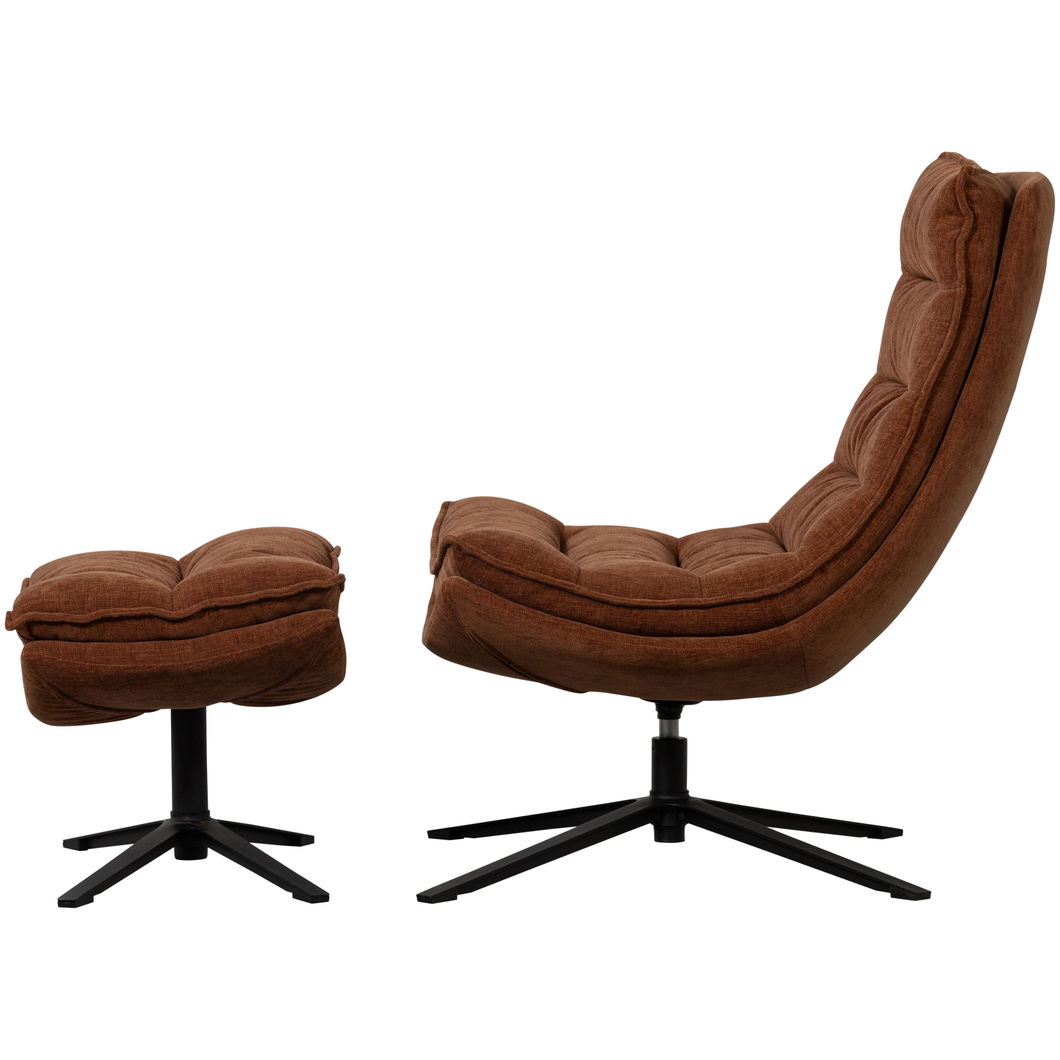 KUBE SWIVEL ARMCHAIR WITH HOCKER BROWN