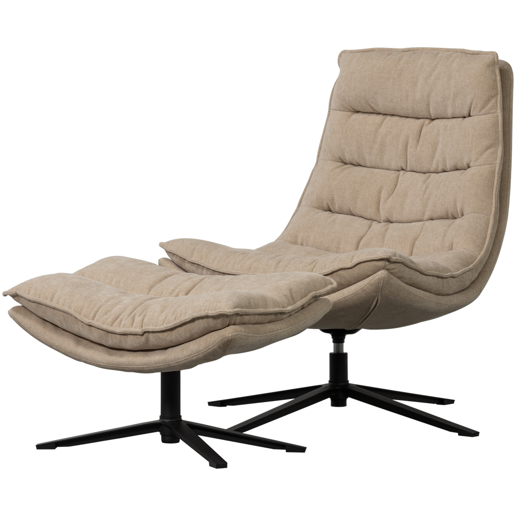 KUBE SWIVEL ARMCHAIR WITH HOCKER NATURAL