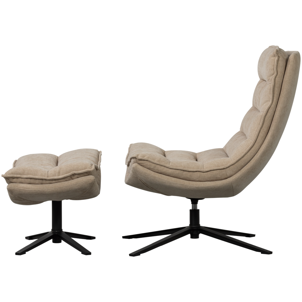 KUBE SWIVEL ARMCHAIR WITH HOCKER NATURAL