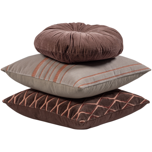 AZIZ CUSHIONS VELVET BROWN/NATURAL - SET OF 3