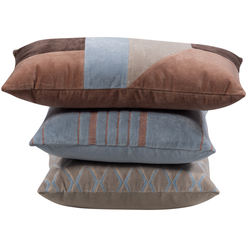 LAON CUSHIONS VELVET NATURAL/BLUE - SET OF 3