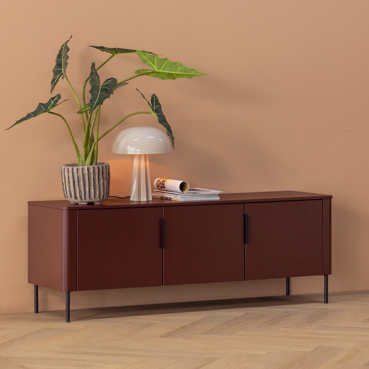 GUNNAR TV UNIT 154 CM PINE MATTE BURGUNDY RED [fsc]