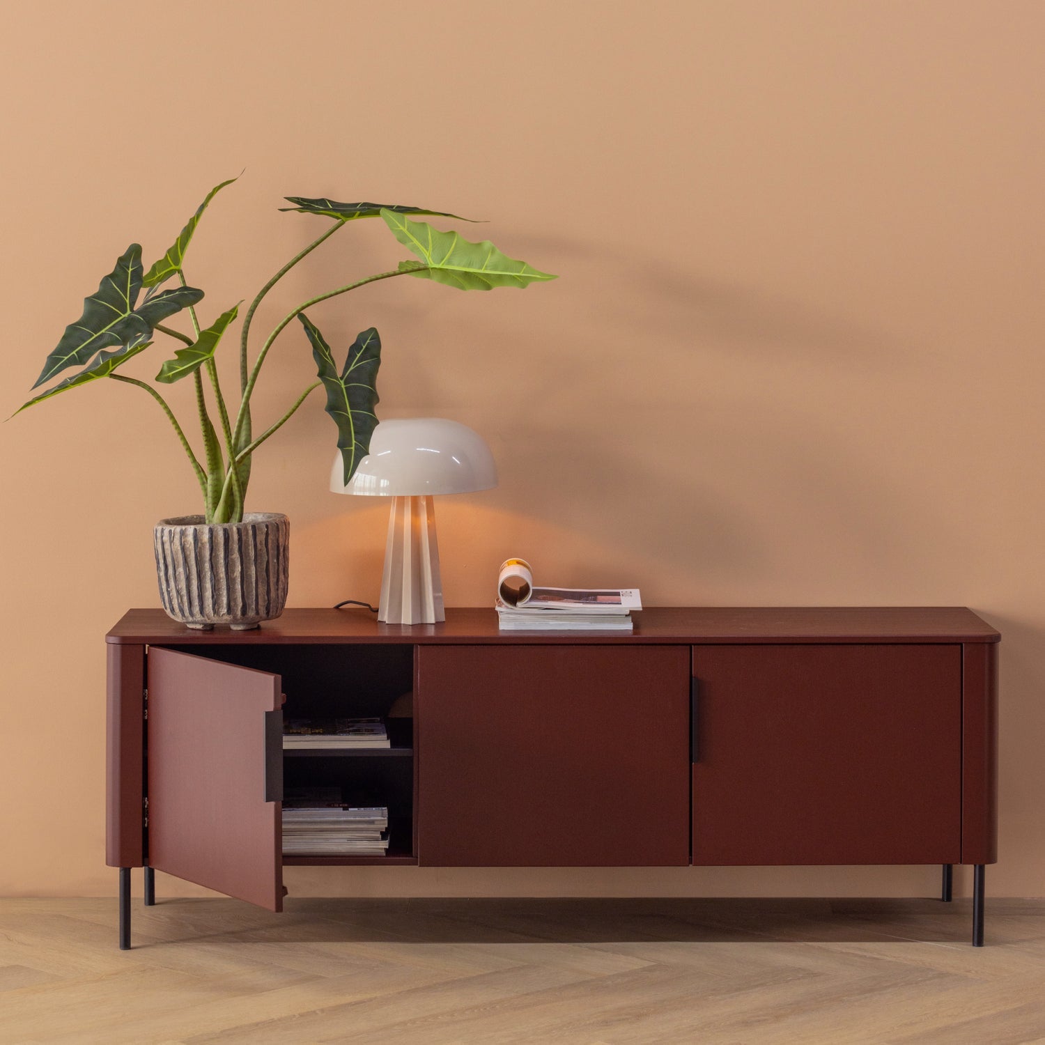 GUNNAR TV UNIT 154 CM PINE MATTE BURGUNDY RED [fsc]