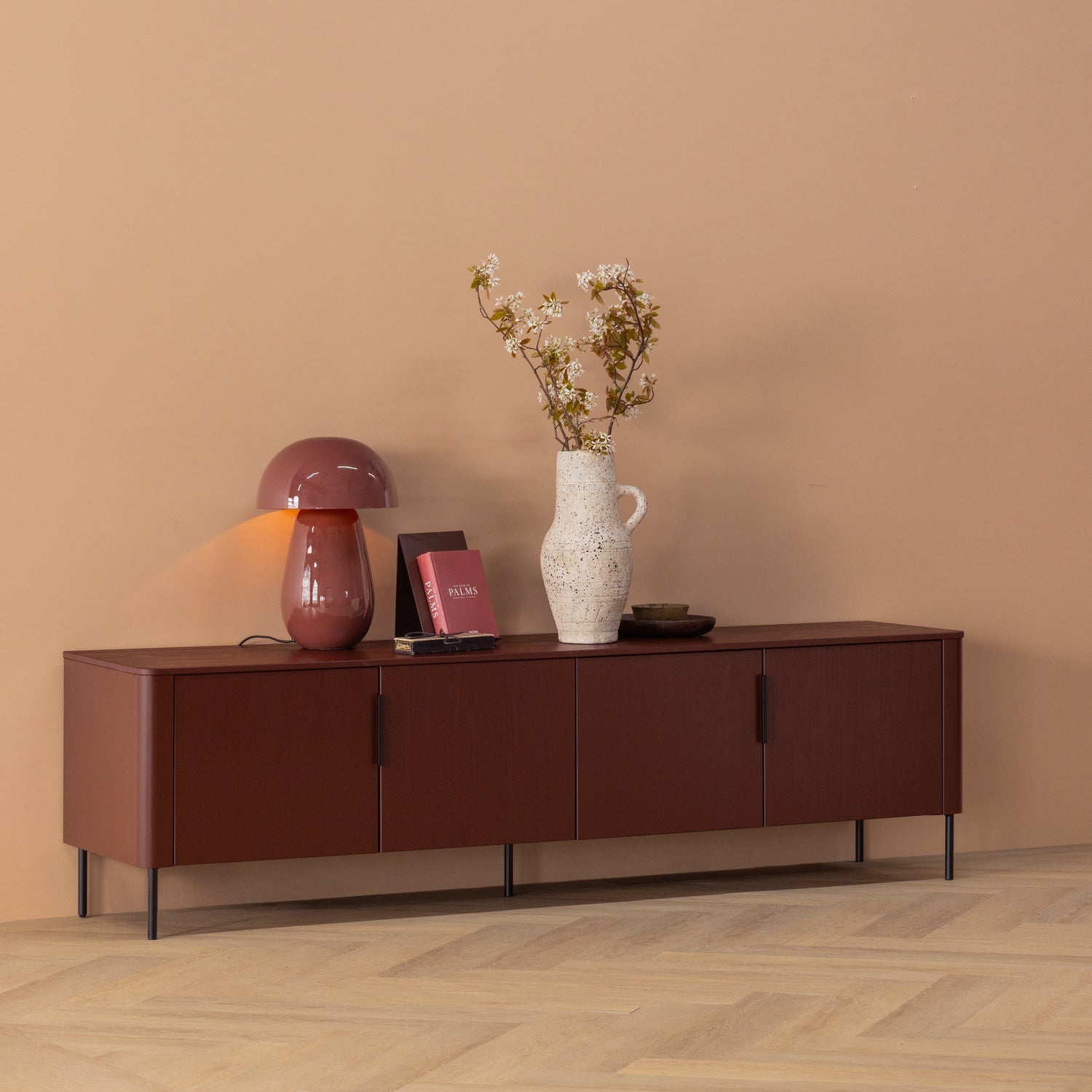 GUNNAR TV UNIT 200 CM BURGUNDY RED [fsc]