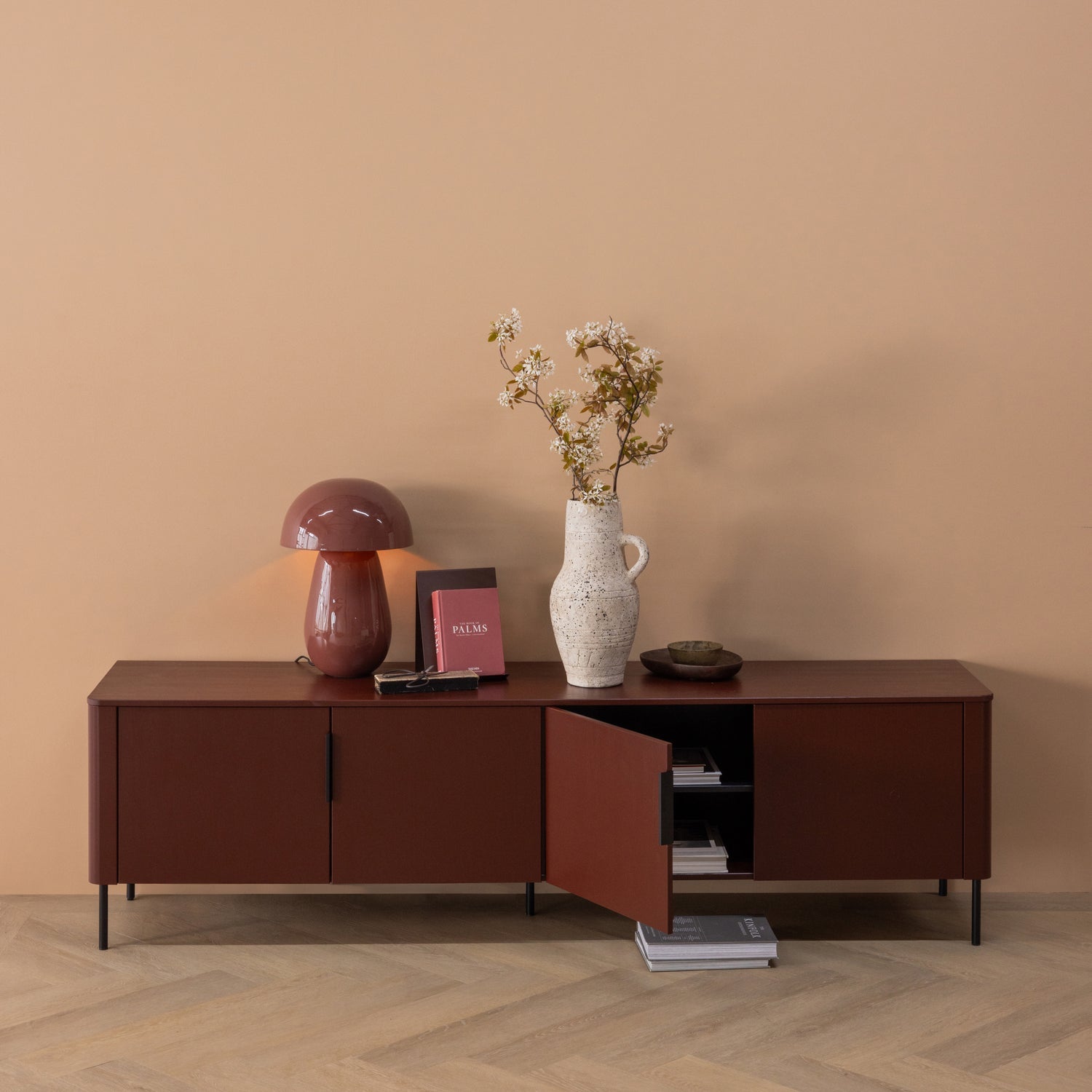 GUNNAR TV UNIT 200 CM BURGUNDY RED [fsc]