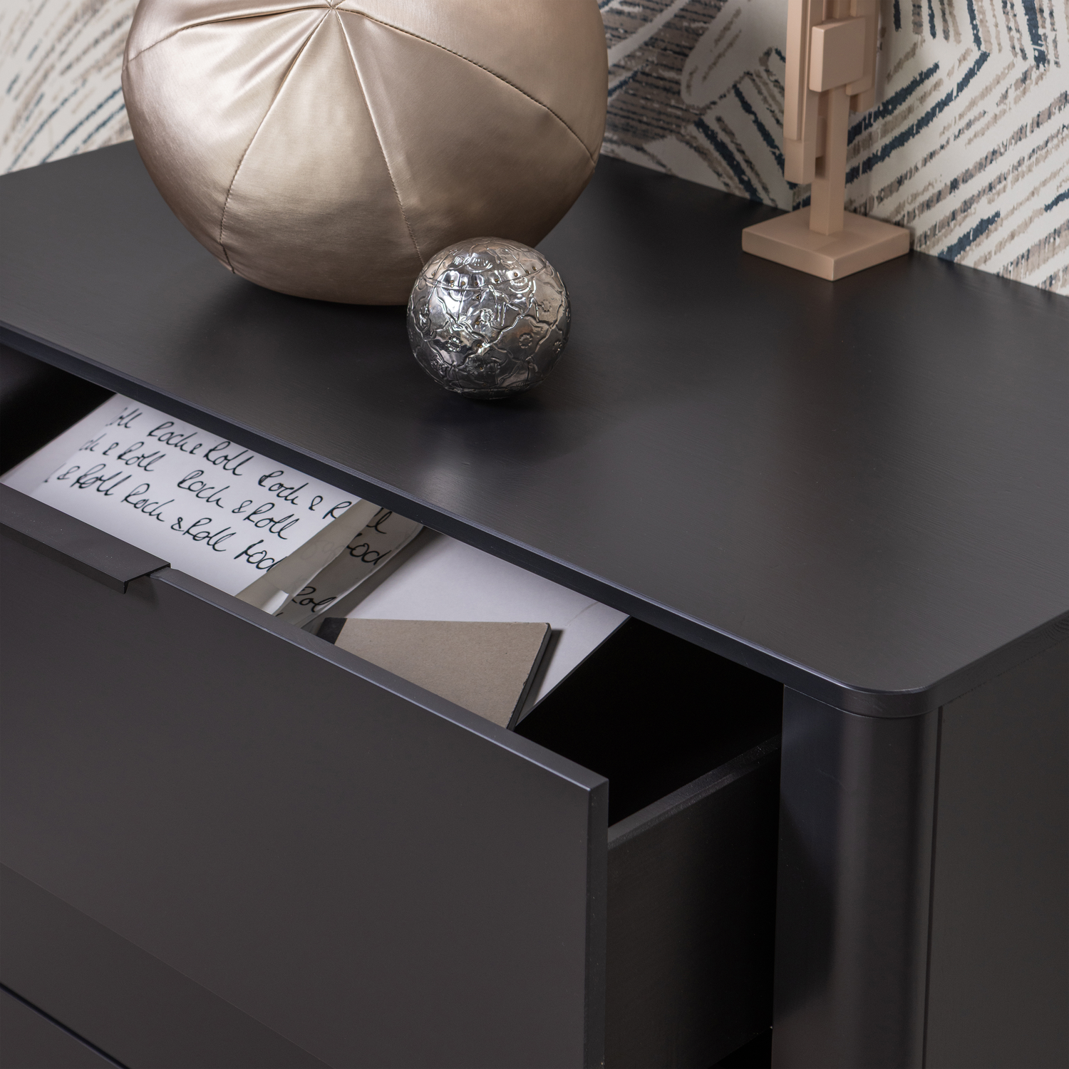 GUNNAR CABINET WITH DRAWERS PINE MATT BLACK [fsc]
