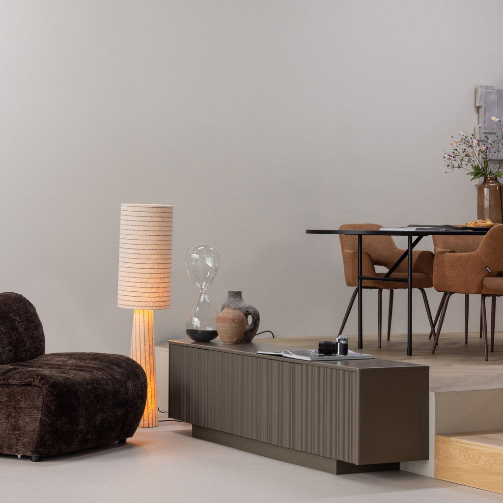 LOFT FLOOR LAMP METAL/BOUCLE NATURAL BLACK STRIPES 130xO30CM
