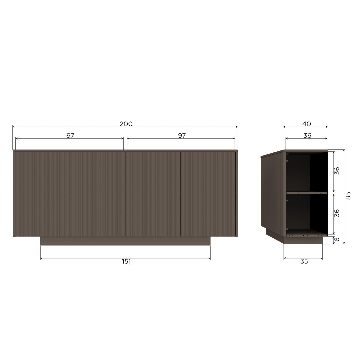 NOVA SIDEBOARD 200 CM PINE TRUFFLE BROWN [fsc]