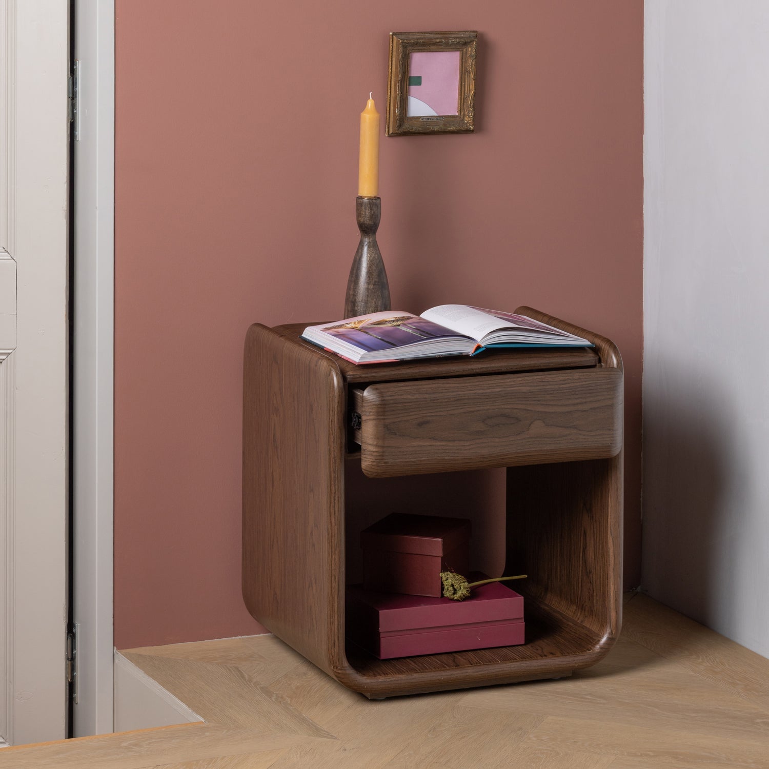 ELURA DRESSER/NIGHT STAND 1 DRAWER WOOD VENEER BROWN