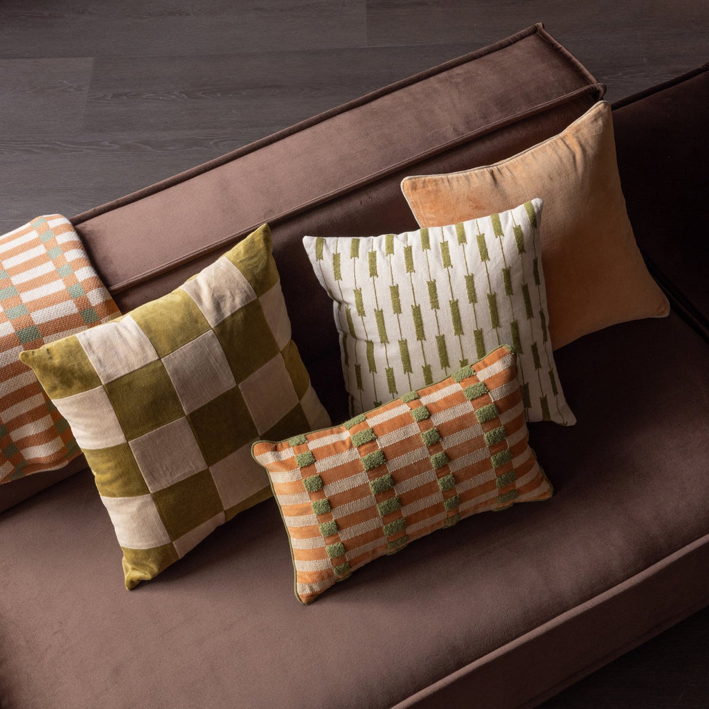VOLA CUSHIONS VELVET GREEN/ORANGE - SET OF 4