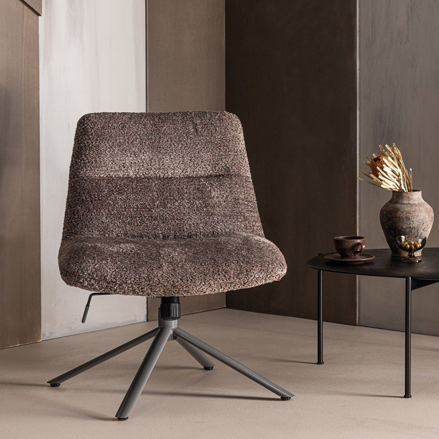 SOREN ADJUSTABLE SWIVEL ARMCHAIR WOOLLY BROWN