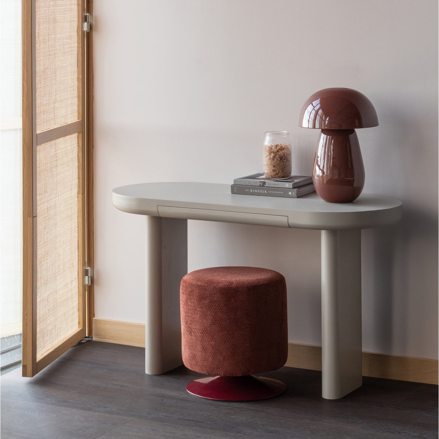 ISLEN POUF WITH SWIVEL BASE BOUCLE BURGUNDY RED