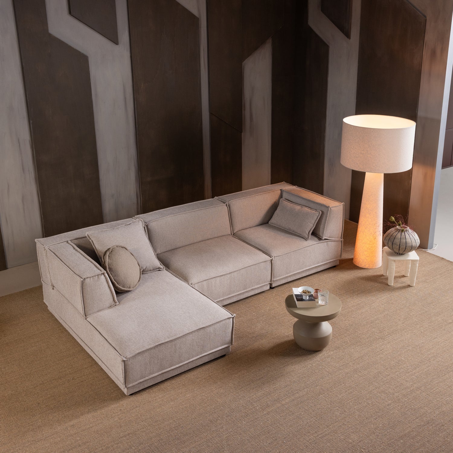 MANU CHAISE LONGUE SOFA LEFT COARSE CHENILLE NATURAL [fsc]