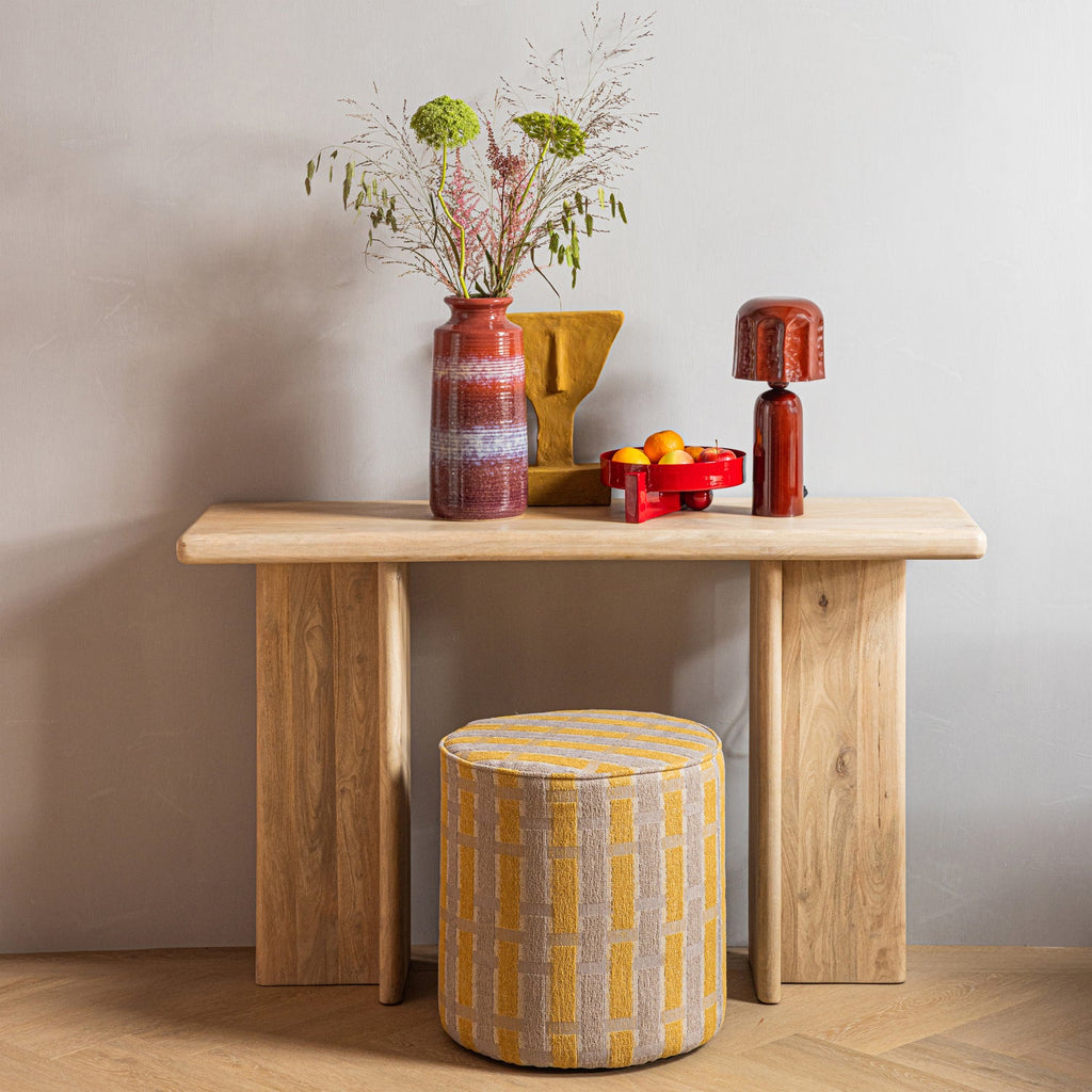 SARLI POUF HIGH CHENILLE TAUPE/YELLOW [fsc]
