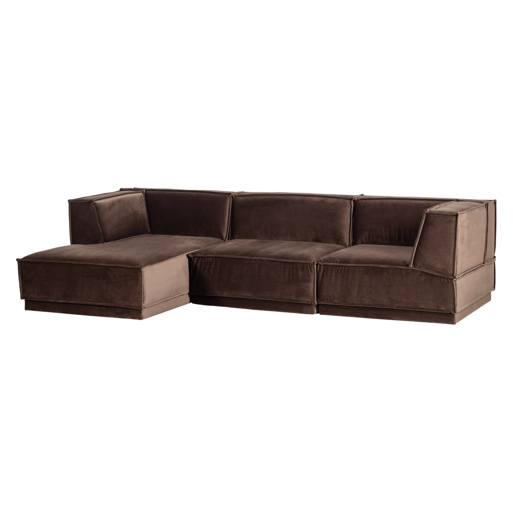 MANU CHAISE LONGUE SOFA LEFT VELVET BROWN [fsc]